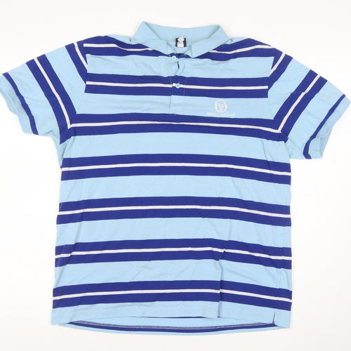 Sergio Tacchini Men’s Blue Striped Logo Short Sleeve Polo Shirt L