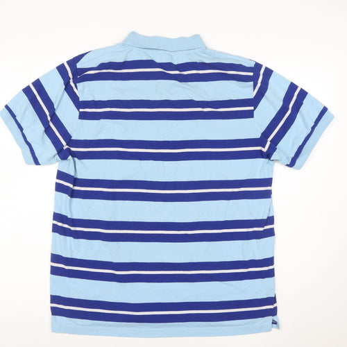 Sergio Tacchini Men’s Blue Striped Logo Short Sleeve Polo Shirt L