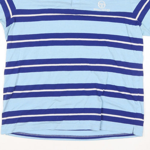 Sergio Tacchini Men’s Blue Striped Logo Short Sleeve Polo Shirt L