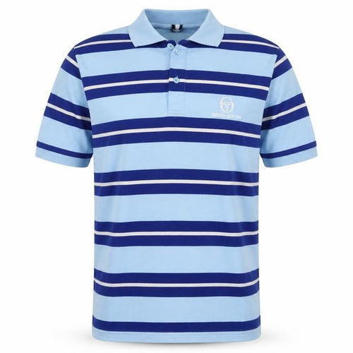 Sergio Tacchini Men’s Blue Striped Logo Short Sleeve Polo Shirt L