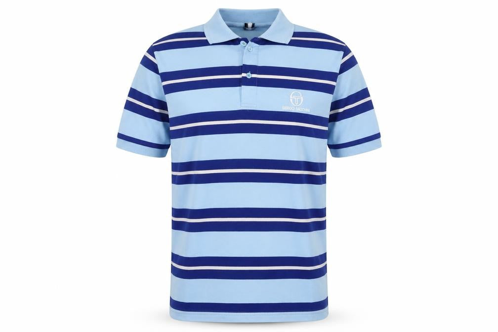 Sergio Tacchini Men’s Blue Striped Logo Short Sleeve Polo Shirt L