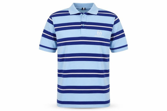 Sergio Tacchini Men’s Blue Striped Logo Short Sleeve Polo Shirt L