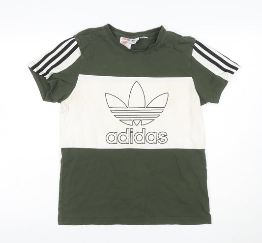 Adidas Boys Green White 13-14 Years Logo Colourblock Jersey T-Shirt
