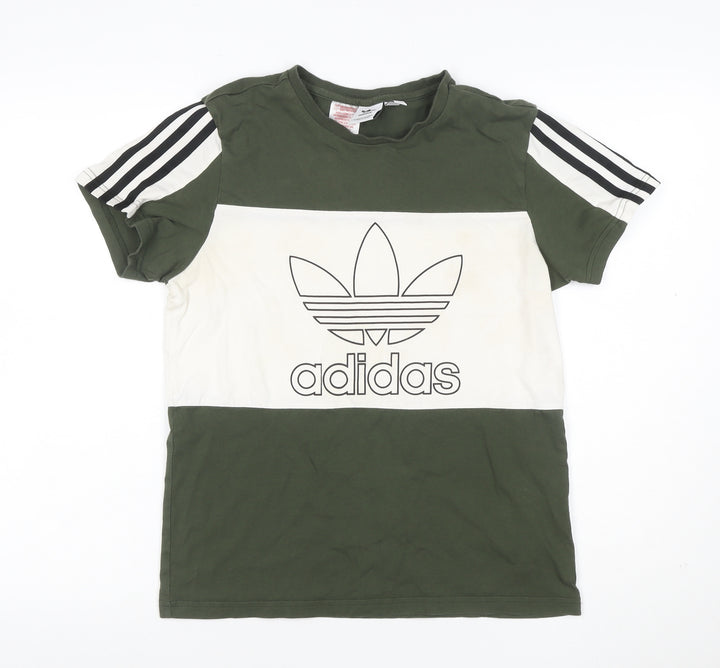 Adidas Boys Green White 13-14 Years Logo Colourblock Jersey T-Shirt