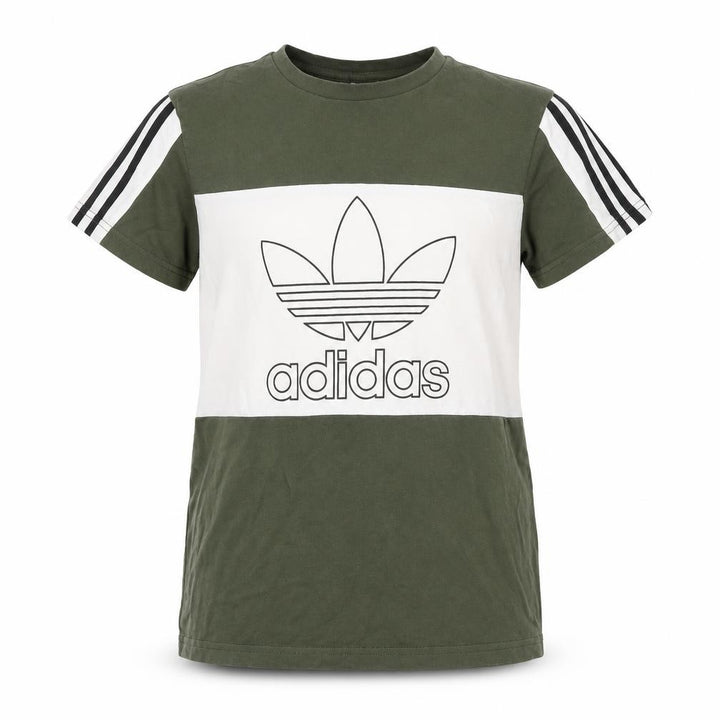 Adidas Boys Green White 13-14 Years Logo Colourblock Jersey T-Shirt