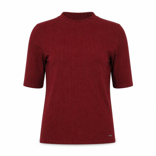 Hollister Women Red S Ribbed Mock Neck 3/4 Sleeve Slim T-Shirt