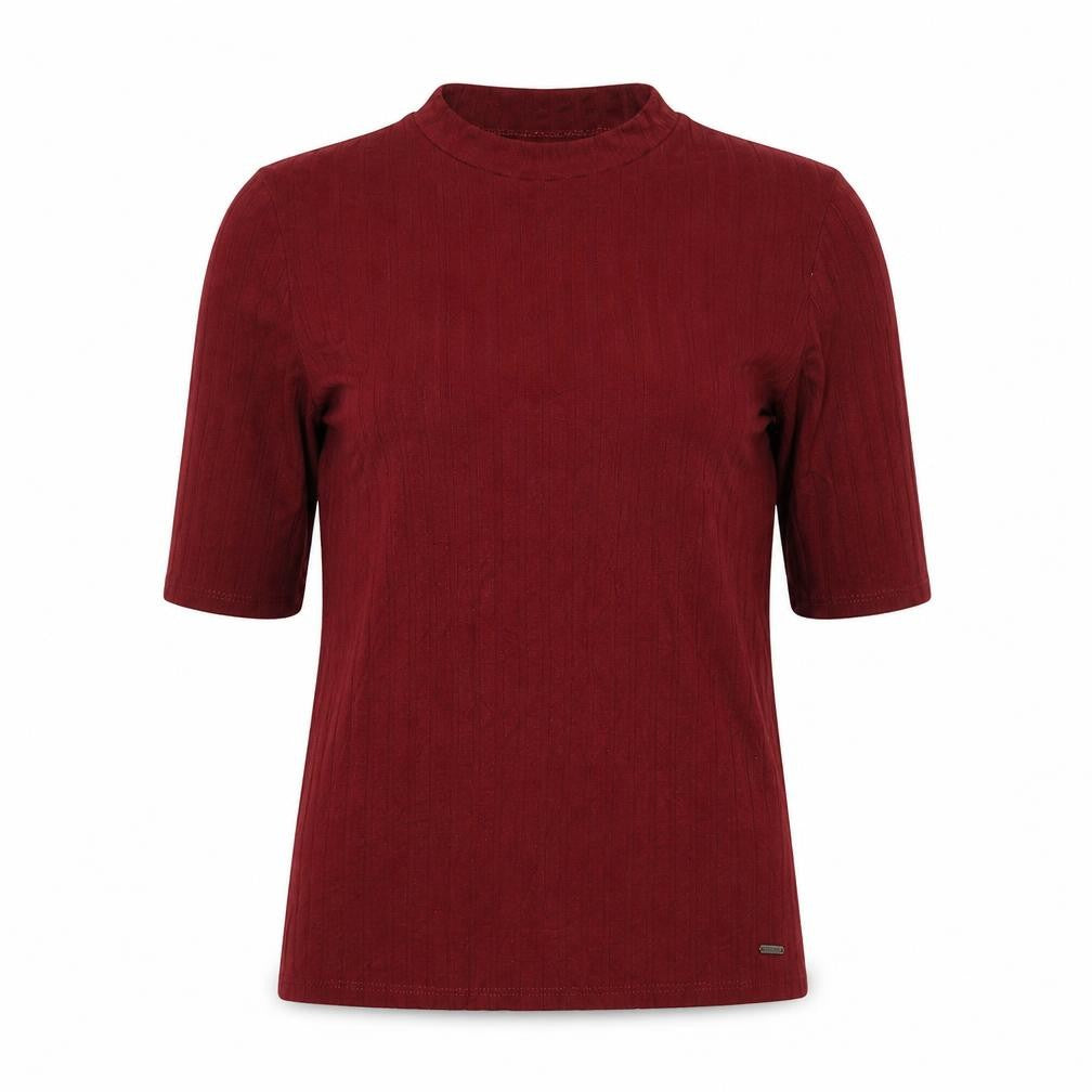 Hollister Women Red S Ribbed Mock Neck 3/4 Sleeve Slim T-Shirt