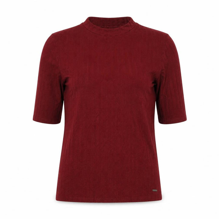 Hollister Women Red S Ribbed Mock Neck 3/4 Sleeve Slim T-Shirt