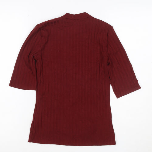 Hollister Women Red S Ribbed Mock Neck 3/4 Sleeve Slim T-Shirt