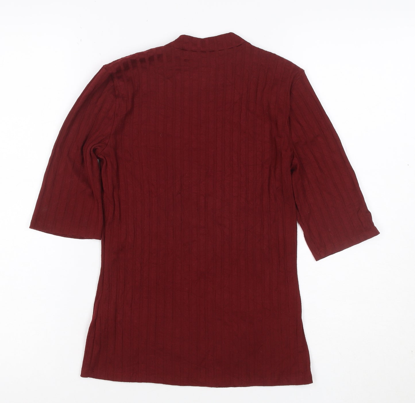 Hollister Women Red S Ribbed Mock Neck 3/4 Sleeve Slim T-Shirt