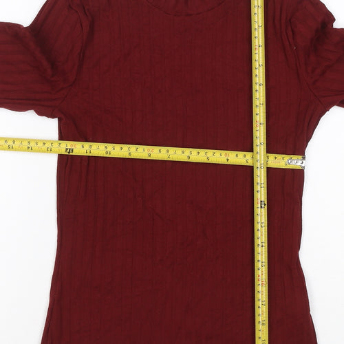 Hollister Women Red S Ribbed Mock Neck 3/4 Sleeve Slim T-Shirt