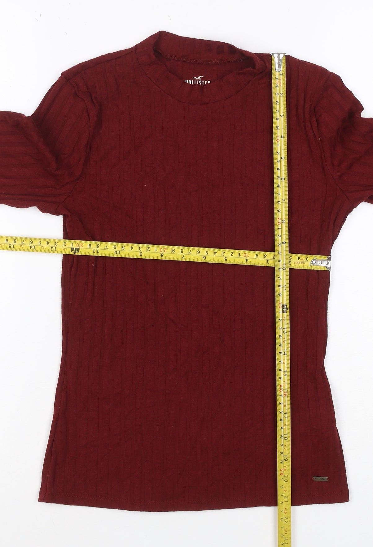 Hollister Women Red S Ribbed Mock Neck 3/4 Sleeve Slim T-Shirt