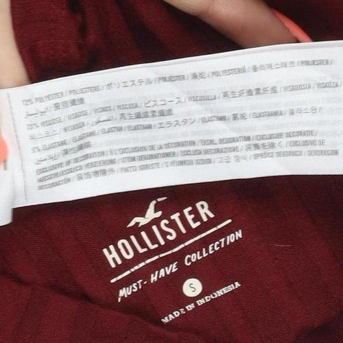 Hollister Women Red S Ribbed Mock Neck 3/4 Sleeve Slim T-Shirt