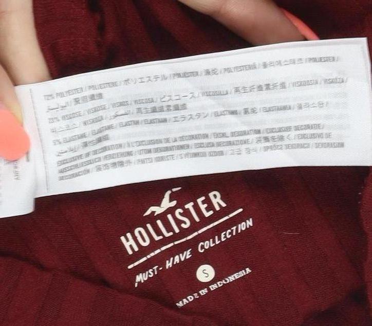 Hollister Women Red S Ribbed Mock Neck 3/4 Sleeve Slim T-Shirt