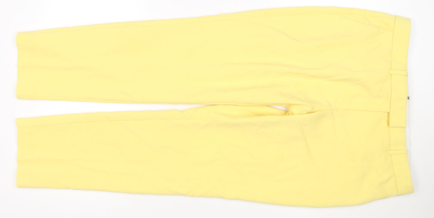 Next Women Yellow UK 14 Regular Straight Dress Trousers Adjustable Waist