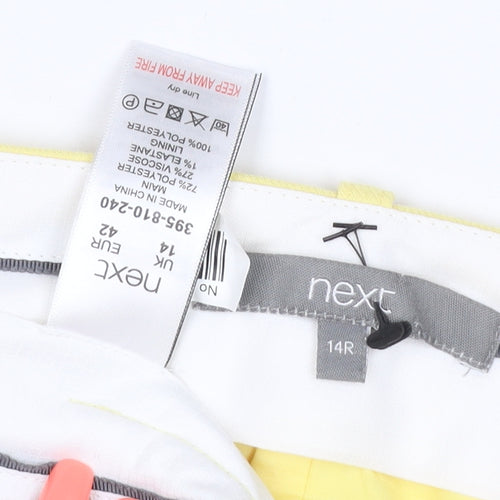 Next Women Yellow UK 14 Regular Straight Dress Trousers Adjustable Waist