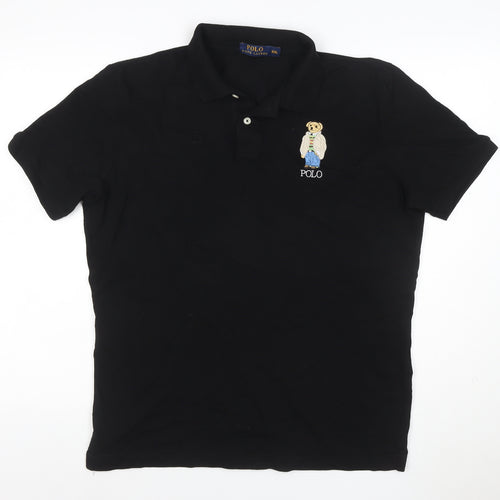 Polo Ralph Lauren Men's Black 2XL Bear Logo Cotton Stretch Polo Shirt