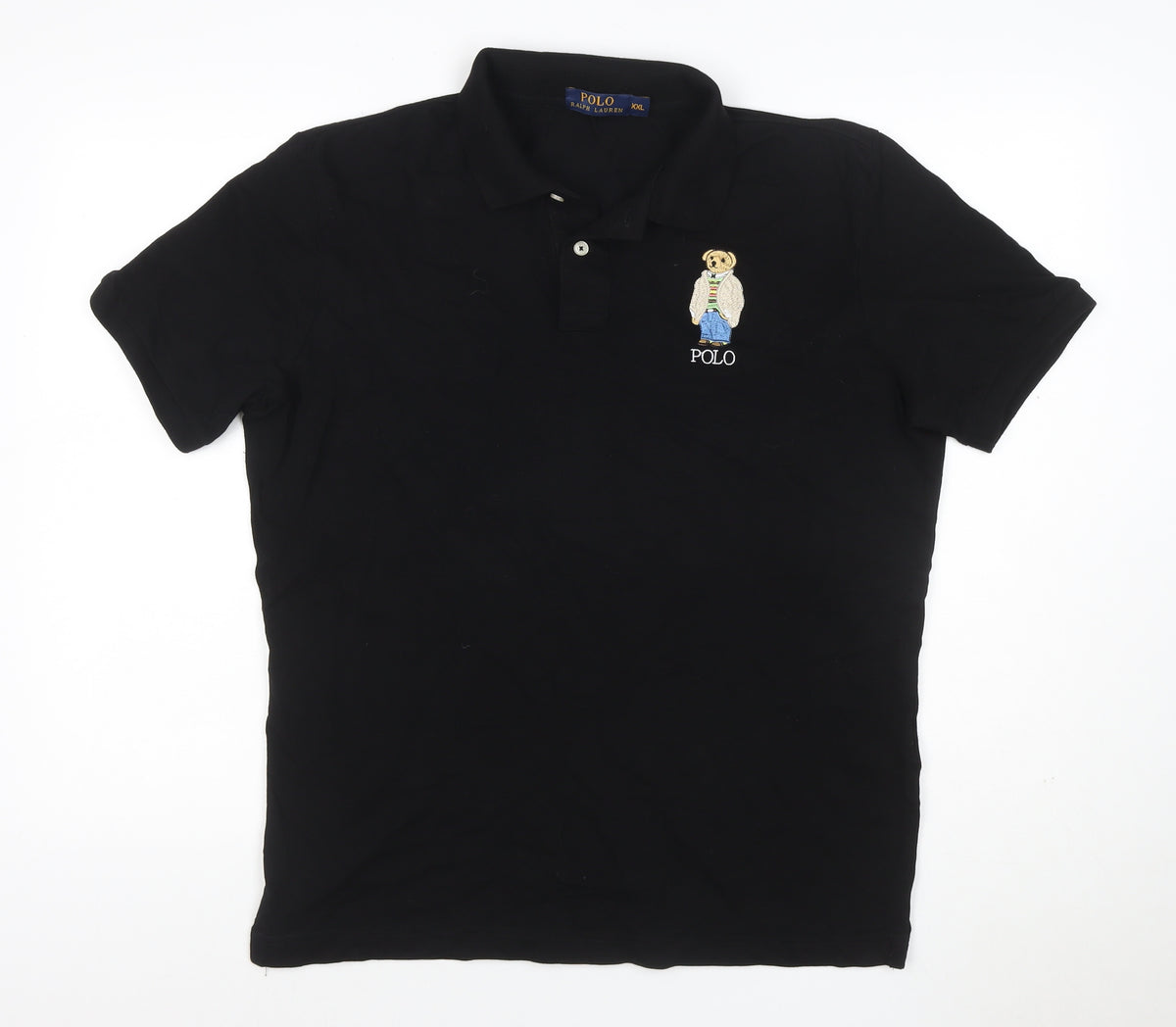 Polo Ralph Lauren Men's Black 2XL Bear Logo Cotton Stretch Polo Shirt