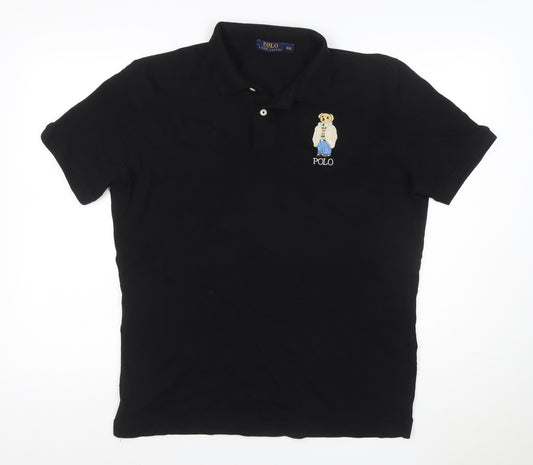 Polo Ralph Lauren Men's Black 2XL Bear Logo Cotton Stretch Polo Shirt