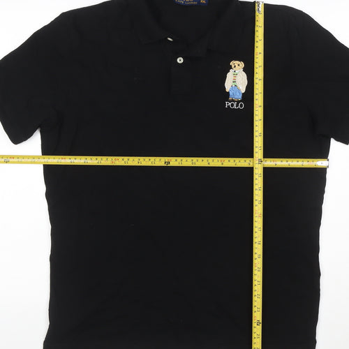 Polo Ralph Lauren Men's Black 2XL Bear Logo Cotton Stretch Polo Shirt