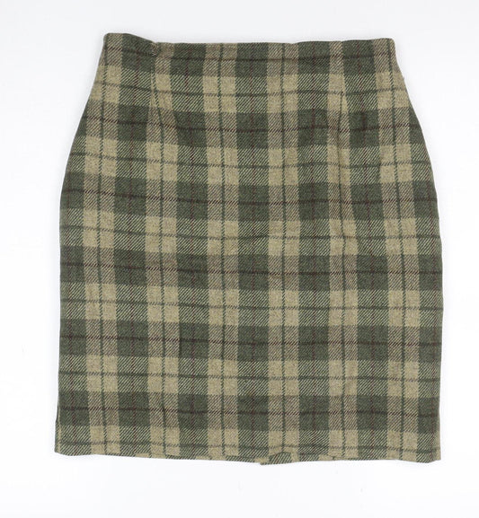 Marks & Spencer Women’s Green Plaid Pure Wool Skirt UK 14 Vintage