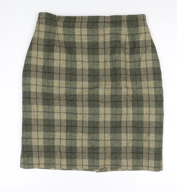 Marks & Spencer Women’s Green Plaid Pure Wool Skirt UK 14 Vintage