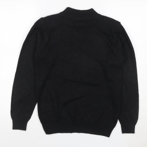 Alfred Dunner Women Black S Petite Sequin Mock Neck Pullover Jumper