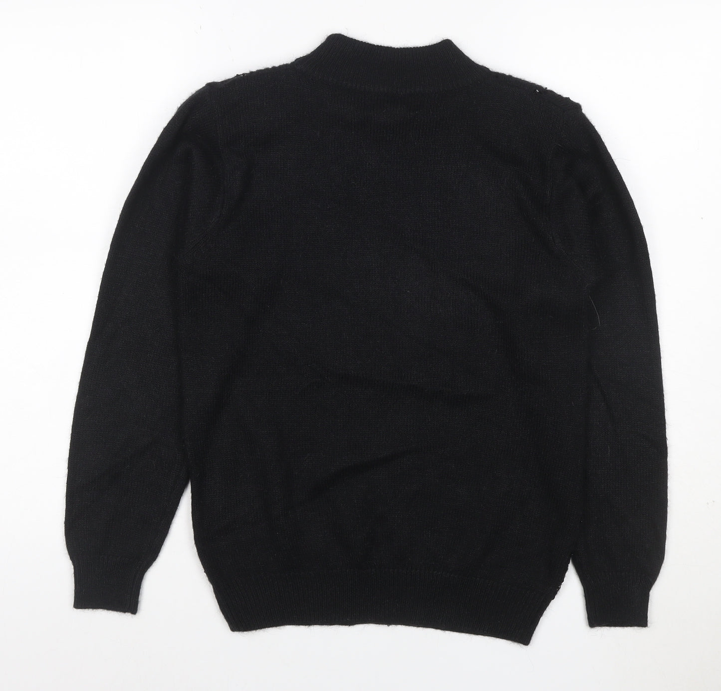 Alfred Dunner Women Black S Petite Sequin Mock Neck Pullover Jumper