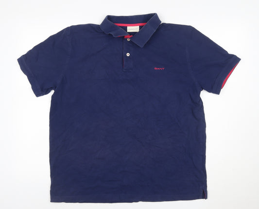 GANT Men’s Blue XL Cotton Stretch Logo Polo Shirt Red Trim