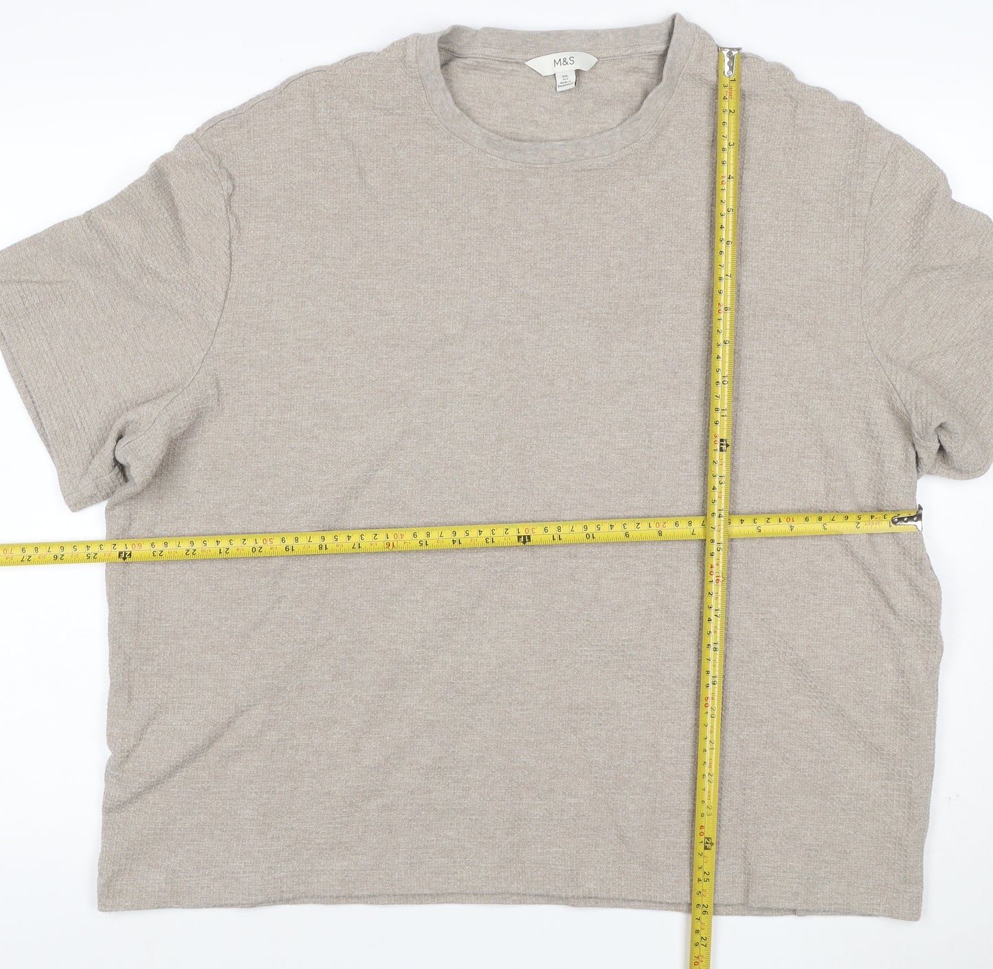 Marks and Spencer Men's Beige 3XL Regular Textured Crew Neck T-Shirt