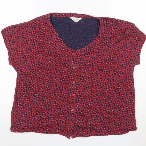 Seasalt Cornwall Women Red Floral Organic Cotton Button-Up Blouse UK 16