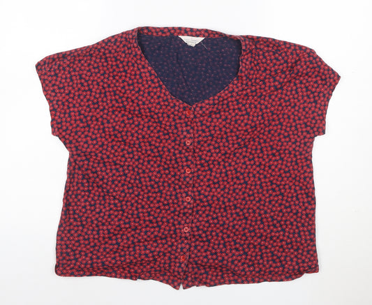 Seasalt Cornwall Women Red Floral Organic Cotton Button-Up Blouse UK 16