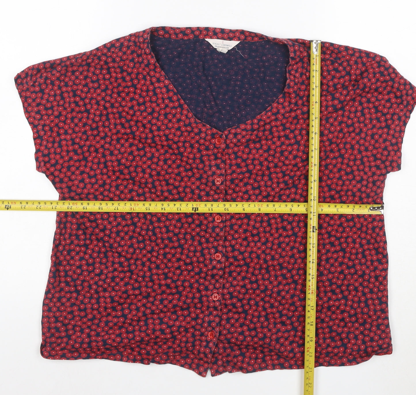 Seasalt Cornwall Women Red Floral Organic Cotton Button-Up Blouse UK 16