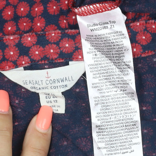 Seasalt Cornwall Women Red Floral Organic Cotton Button-Up Blouse UK 16