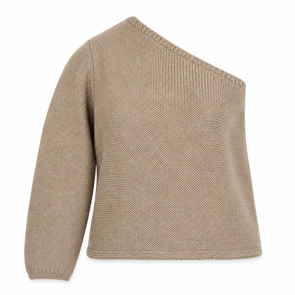 Front view of Marks & Spencer women’s beige, size S, chunky knit raglan sleeve jumper