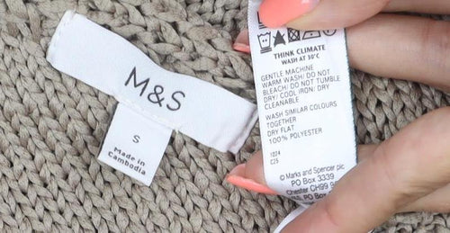M&S Womens Beige Size S Chunky Knit Raglan Sleeve Jumper
