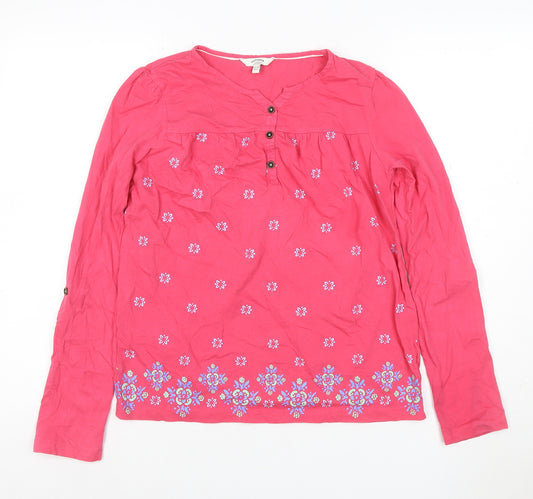 FatFace Girls Pink Floral Basic Henley Jersey Top 12-13 Years