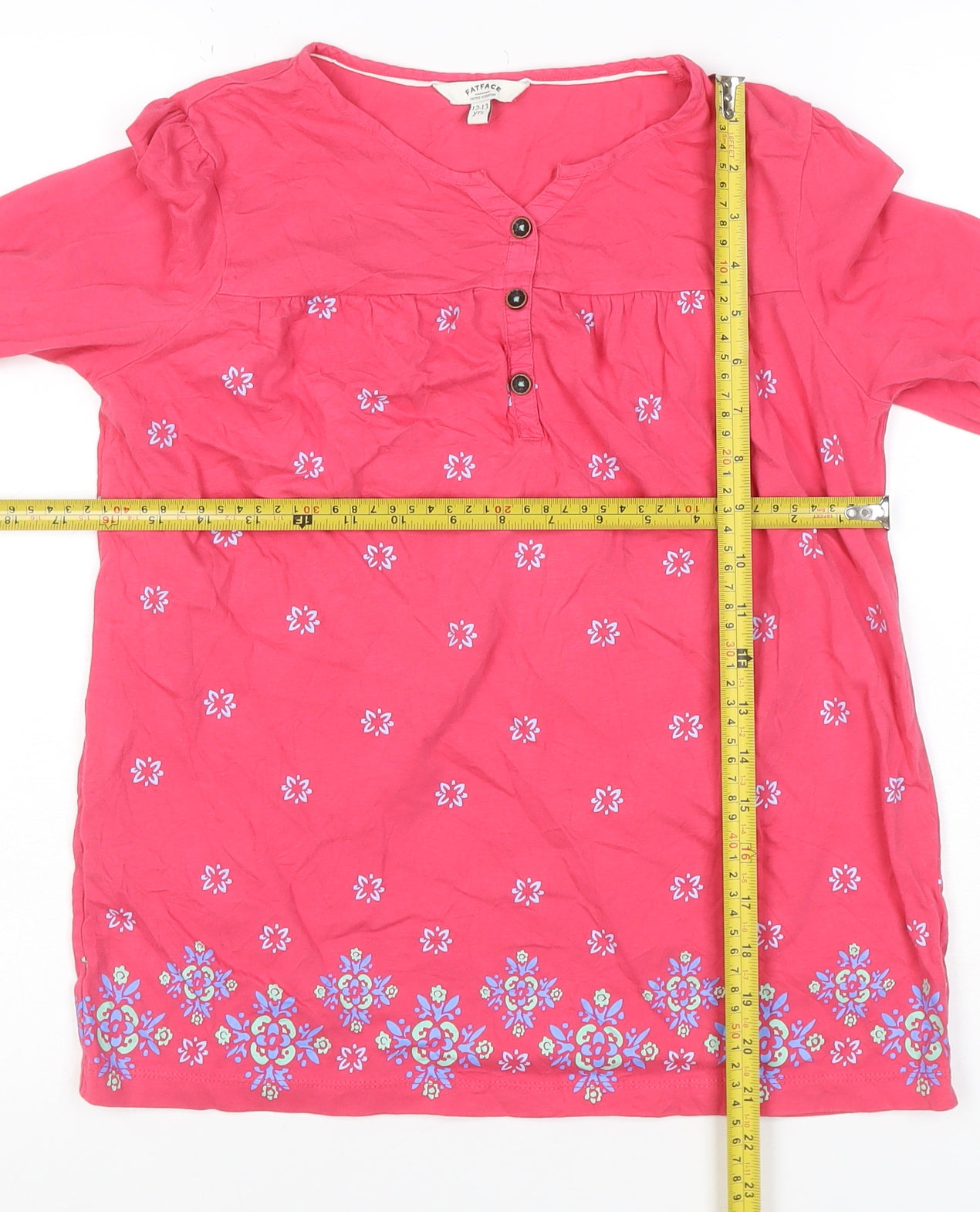 FatFace Girls Pink Floral Basic Henley Jersey Top 12-13 Years