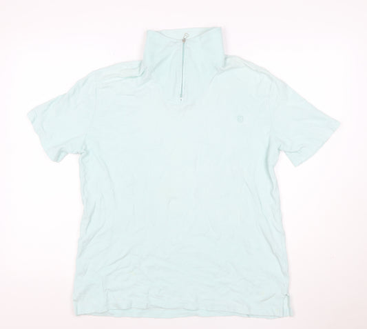 Crombie Men’s Blue M Slim Fit 1/4 Zip Cotton Polo Shirt