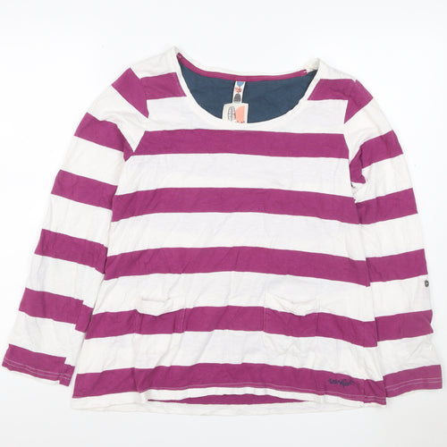 Weird Fish Women’s Purple White Stripe Long Sleeve Pocket T-Shirt UK 12