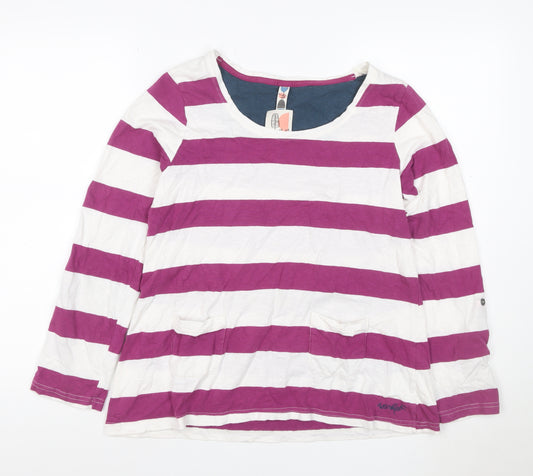 Weird Fish Women’s Purple White Stripe Long Sleeve Pocket T-Shirt UK 12