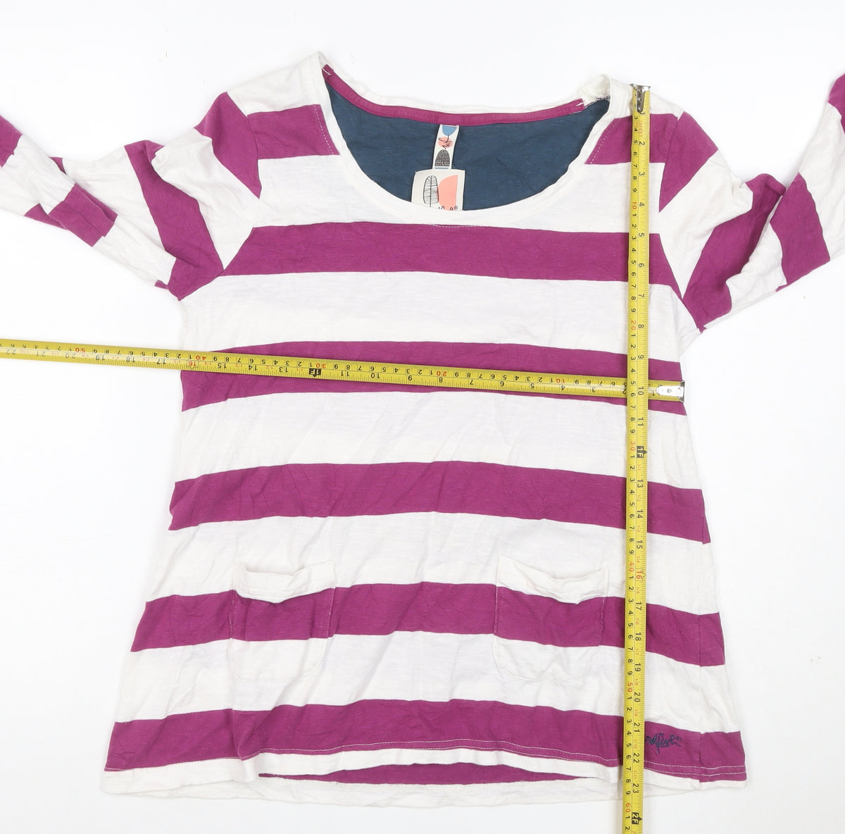 Weird Fish Women’s Purple White Stripe Long Sleeve Pocket T-Shirt UK 12