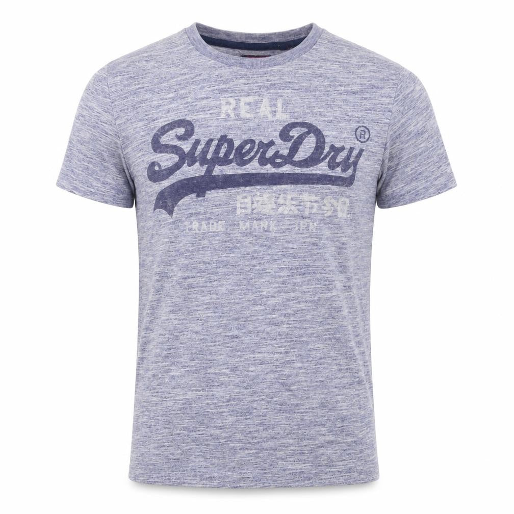 Superdry Men’s Blue Marl Logo Graphic T-Shirt Size S Short Sleeve