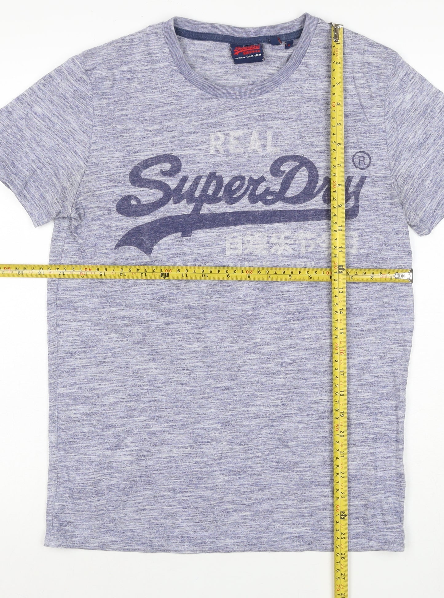 Superdry Men’s Blue Marl Logo Graphic T-Shirt Size S Short Sleeve