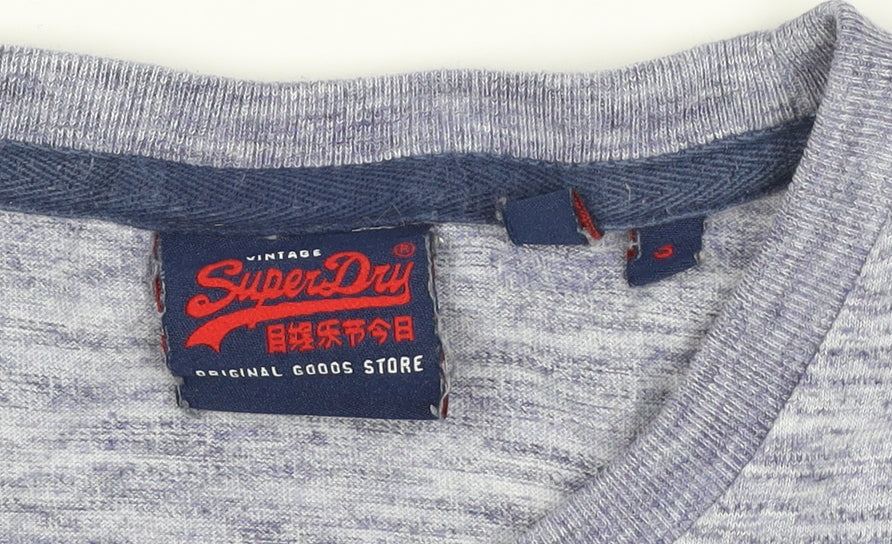 Superdry Men’s Blue Marl Logo Graphic T-Shirt Size S Short Sleeve