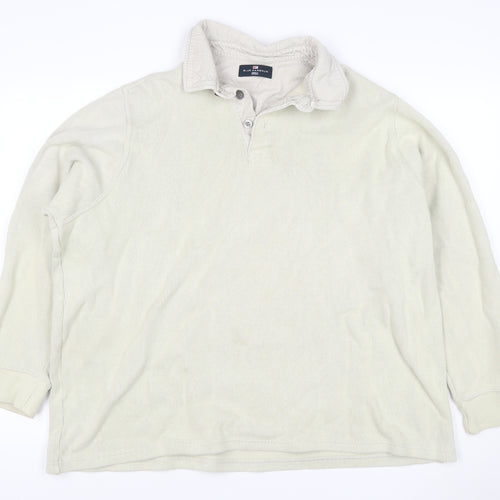 Marks & Spencer Men Ivory 2XL Henley Collared Cotton Sweatshirt