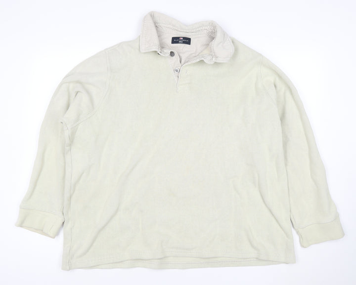 Marks & Spencer Men Ivory 2XL Henley Collared Cotton Sweatshirt