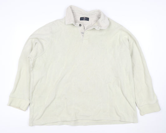 Marks & Spencer Men Ivory 2XL Henley Collared Cotton Sweatshirt