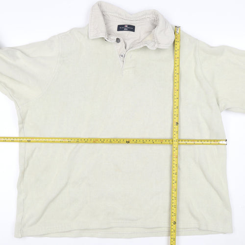 Marks & Spencer Men Ivory 2XL Henley Collared Cotton Sweatshirt