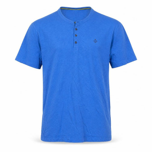 LRS Men’s Blue XL Cotton Henley T-Shirt Short Sleeve Logo